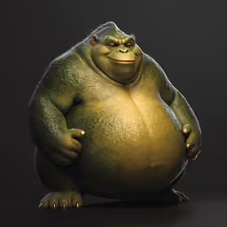 a bigfoot sits in an overweight pose