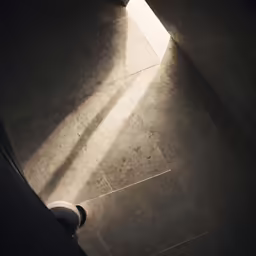 a bathroom has a black toilet and white floor