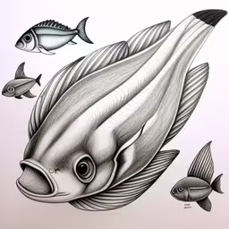 drawing of a fish with different shapes and sizes of teeth