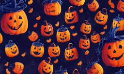 many pumpkins with faces drawn on them