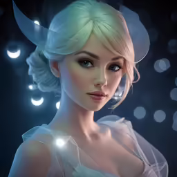 the illustration is showing a woman with green hair and a bow