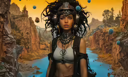 a computer artwork shows a woman in warrior garb