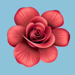 an illustration of a red flower on blue background,a large red flower on a blue background,a pink flower with petals on a blue background,a red rose sitting on top of a blue background,a red flower is shown against a blue sky