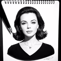 a drawing of a woman wearing a collar and black dress