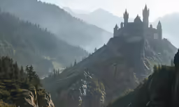 a castle is perched on a rocky cliff