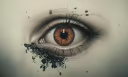 the red and brown eye of an evil woman