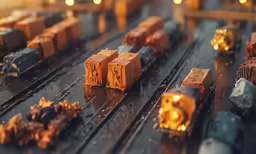 colorful box cars are sitting on a track