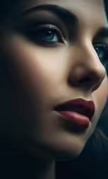 a woman with dark makeup and long lashes