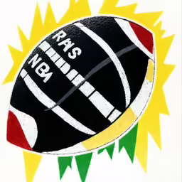 the ball is on the top of a colored striped flag