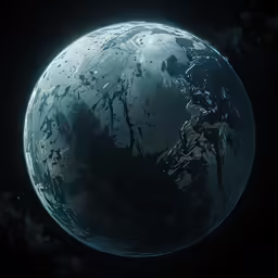 a blue planet with clouds on the top