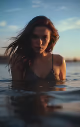 a woman with very wet body standing in water
