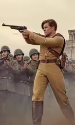 soldiers with guns in front of a building