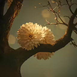 two dahletti flowers are blooming on the branches of a tree