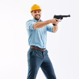 a man wearing a helmet and holding a handgun