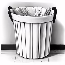 black and white photo of basket with clothes inside