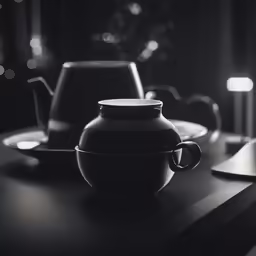 the table has a pitcher and tea pot on it