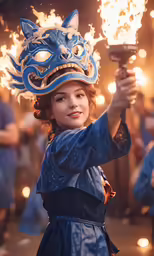a girl dressed up like a geisha in the fire dragon role