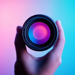 someone holding a camera in their hand with an lens