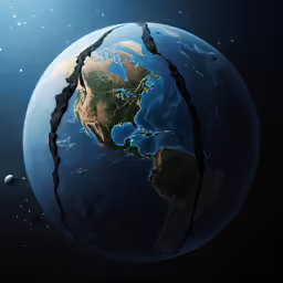 an earth with cracks that has been cut open