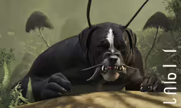 a large dog sitting next to an animal