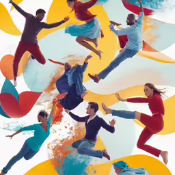 several people posing with their arms up as if they are in the air