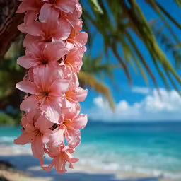 a bunch of pink flowers bloom on the beach