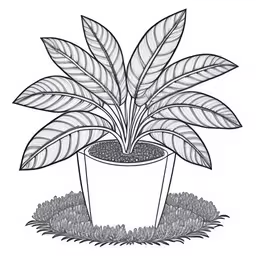a small plant in a pot on a dirt patch,this is a black and white photo of a potted plant