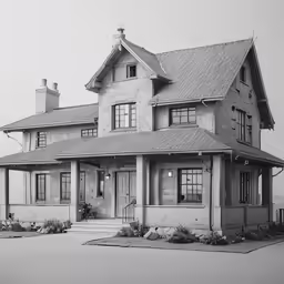 an old house is shown in black and white