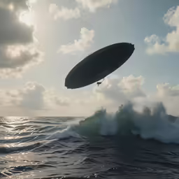 the man is suspended on to a rope from the surfboard
