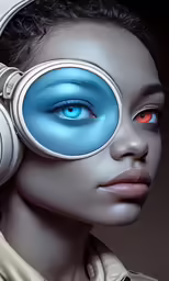 an artist wearing headphones and staring in the distance