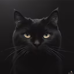 a black cat sitting in front of a dark background