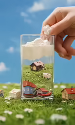 the model houses is on the grass in the vase