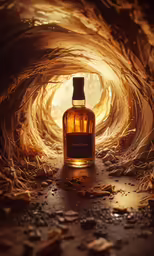 a bottle of whiskey with gold grain all around