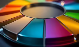 color wheel with circular mirror over black background
