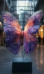 butterfly shaped piece of art with a lot of light on