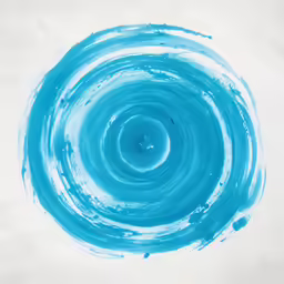 a bright blue round painted with ink