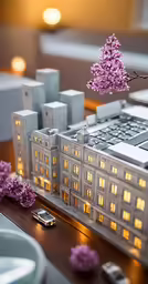 a building that has some lights in it