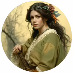 a woman with long hair holds an umbrella