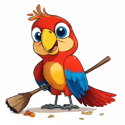 cartoon bird with big blue eyes and orange tail