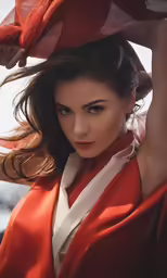 the woman is leaning over the top of her head