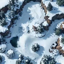 an aerial view of a snow covered mountain side