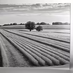 landscape of a crop field and tree in the distance