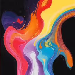 a colorful piece of art has a black background