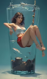 a beautiful young lady in a white top underwater