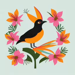 a bird sitting on a flower wreath that is bright yellow
