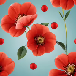 flowers with red petals floating in the air
