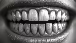 black and white photograph of mouth grills