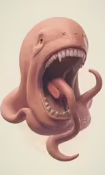 an octopus is opening its mouth, and is inside of it