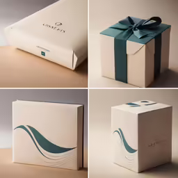 the present box has green ribbon and a blue bow