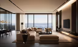 a well designed modern living room overlooks the ocean